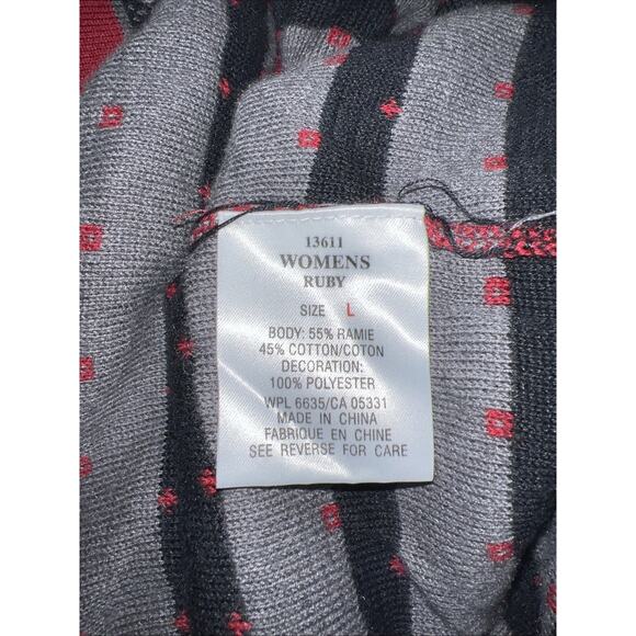 Woolrich Sweater Womens Size L Red Cabin Forest Moose Winter Scene Zip Cardigan - Picture 7 of 11